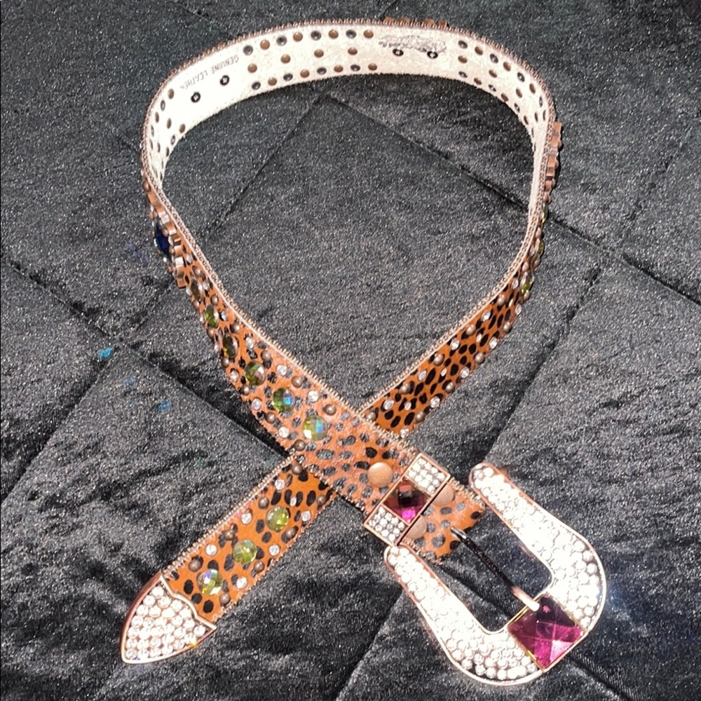 Leopard Print Rhinestone Belt - Picture 5 of 7